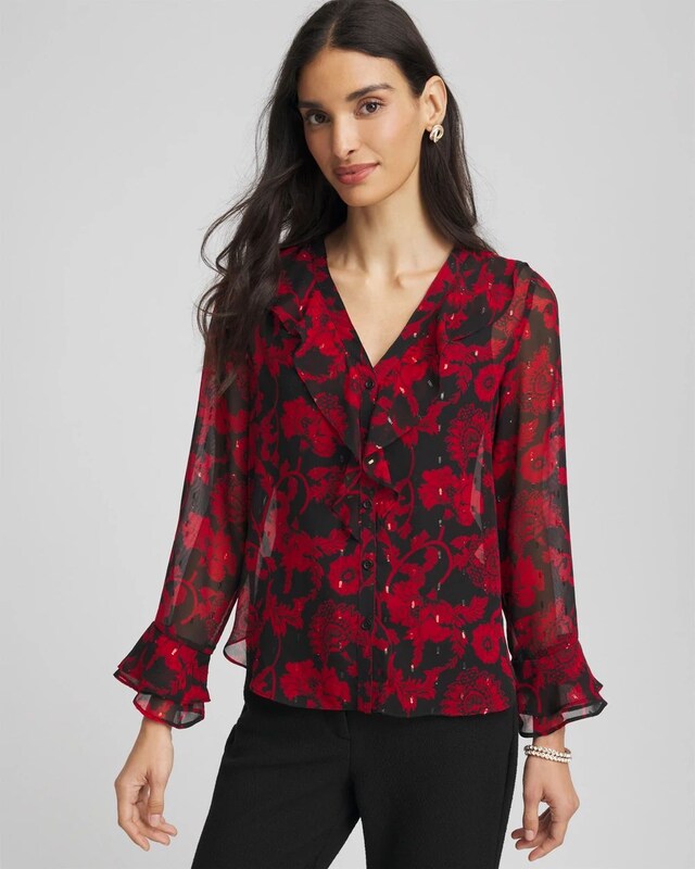 Georgette Clip Dot Ruffle Blouse - image 1